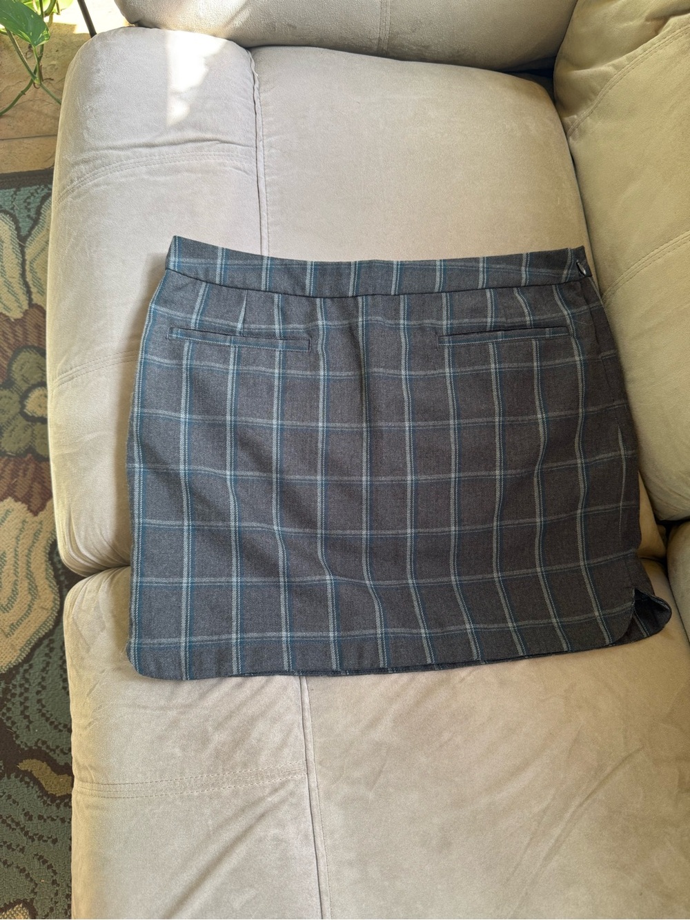 GAP Gray Plaid Mini Skirt with Blue Windowpane